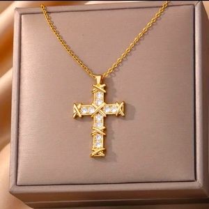 MEN'S STAINLESS STEEL 18K GOLD PLATED CROSS NECKLACE